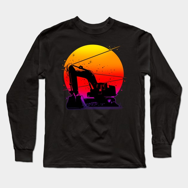 Excavator Sunset Long Sleeve T-Shirt by damnoverload